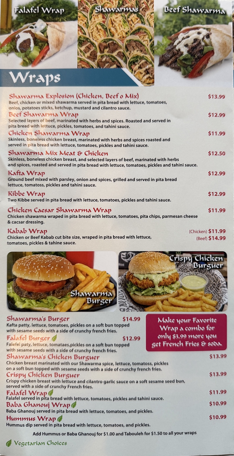 Shawarma wraps and burgers